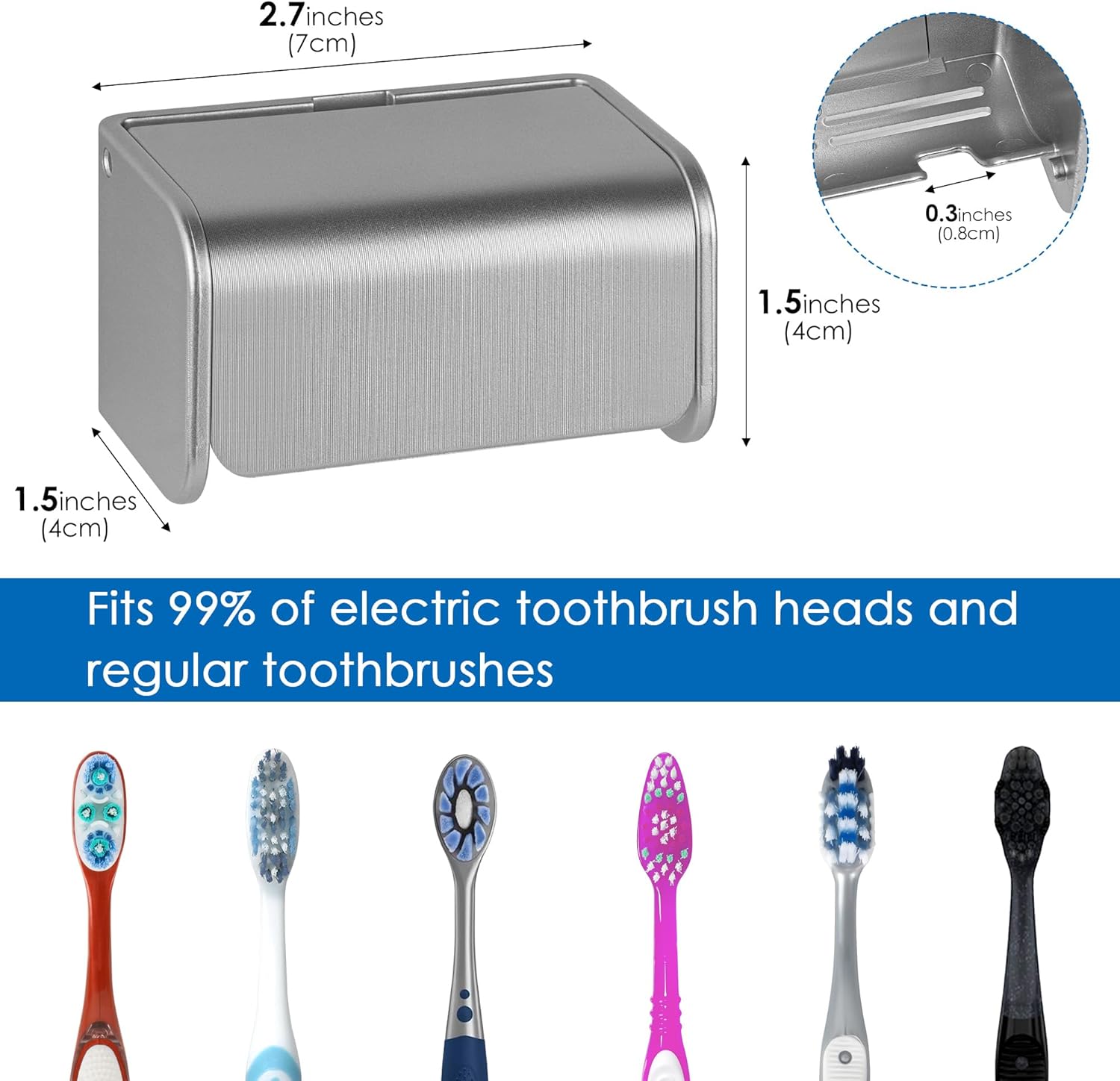 2 PCS Toothbrush Holder Wall Mounted with Cover for Bathroom, 2 Slots Toothbrush Storage Organizer for Shower, Self Adhesive Toothbrush Hanger Rack for Dorm, Cabinet (Brushed Silver)