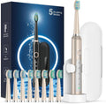Rtauys M5 Sonic Electric Toothbrush for Adults - Rechargeable Electric Toothbrushes with 8 Brush Heads & Holder, Travel Case, Power Electric Toothbrush，120 Days Battery Life - Champagne