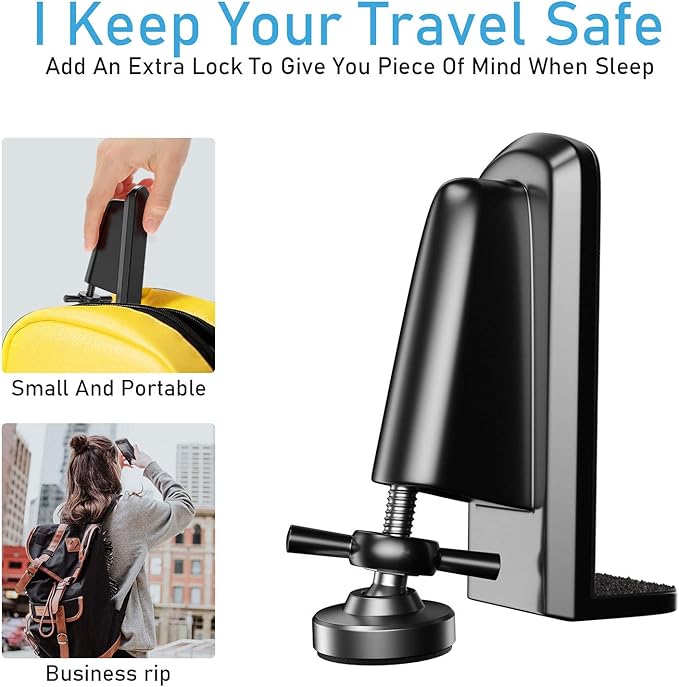 Portable Door Locks - Door Stoppers Security Door Lock Replacement Parts, Heavy Duty Door Jammer Door Blocker Device for Apartment/Travel/Hotel/Home (Black)