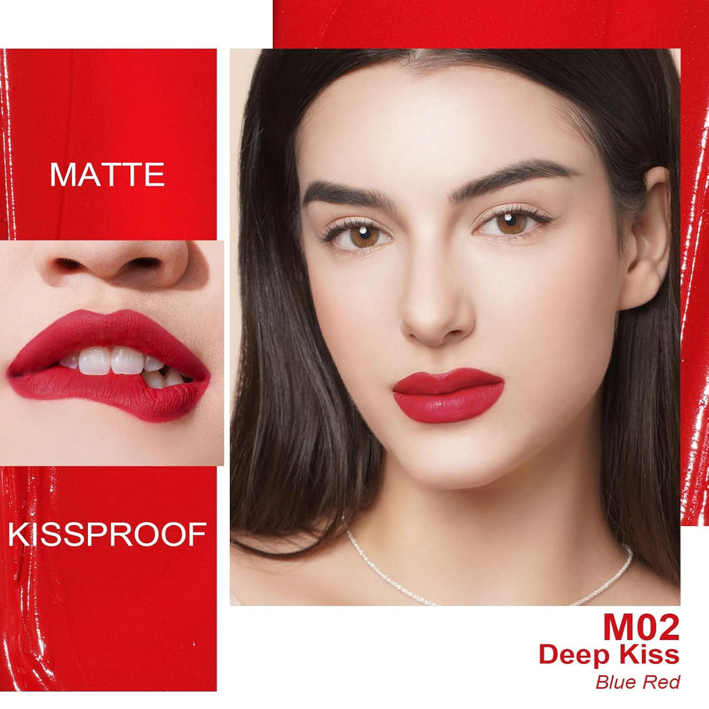 Oulac Red Matte Lipstick for Women, Classic Red Lip Stain Long Lasting Waterproof, No Transfer, Creamy High Pigmented Formula with Rose Oil, Vegan & Cruelty-Free, M02