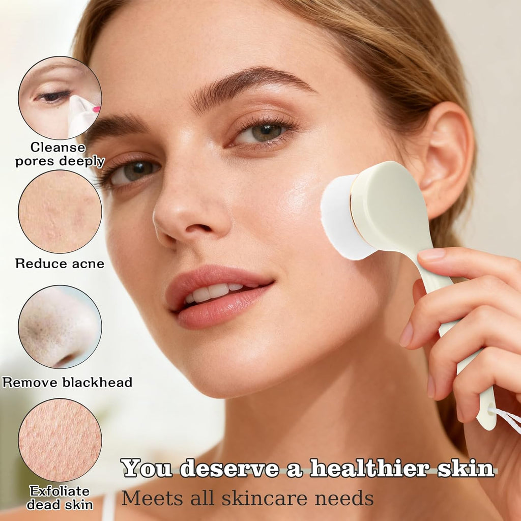 2 Pack Soft Bristle Facial Cleansing Brush for Deep Pore Cleaning, Face Exfoliating Scrub Brush for Face Cleansing Skincare Massaging,Jade White