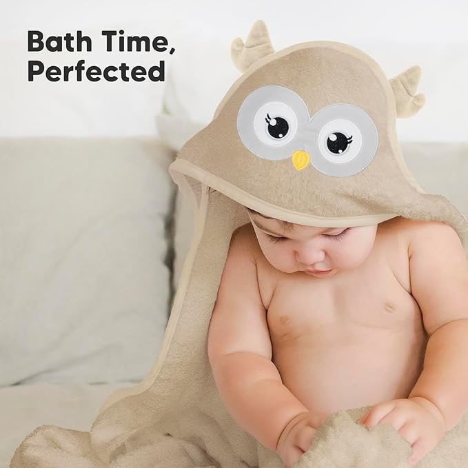KeaBabies Hooded Baby Towel for Newborn - Viscose Derived from Bamboo Large Baby Bath Towels with Hood for Boys, Girls, Toddler, Extra Absorbent & Soft Newborn Bath Essentials (Owl, Regular)