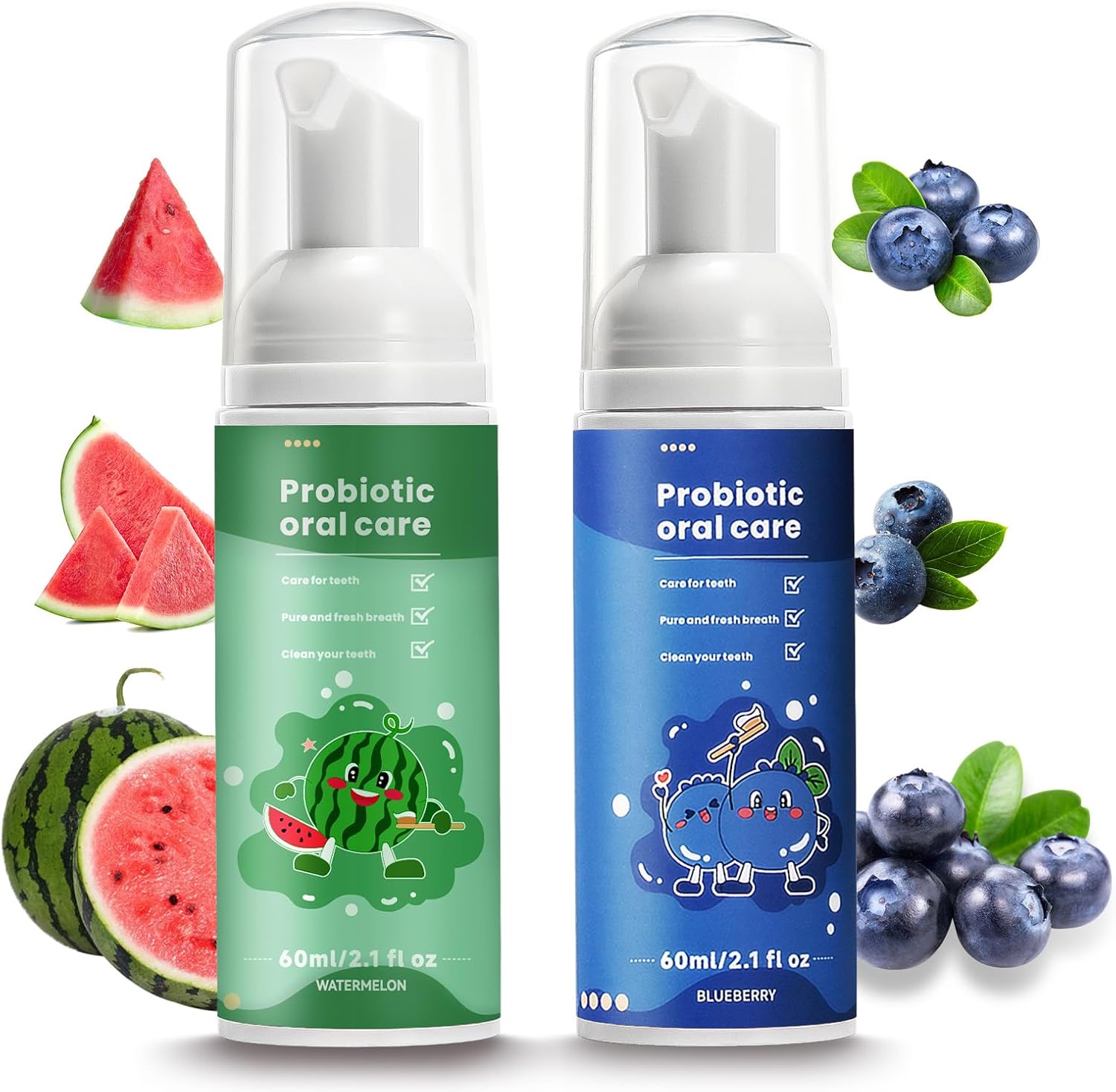 Kids Foam Fluoride Free Toothpaste with Watermelon and Blueberry Mint Flavor, Toddler Natural Teeth Deep Cleaning Toothpaste for U Shaped Toothbrush
