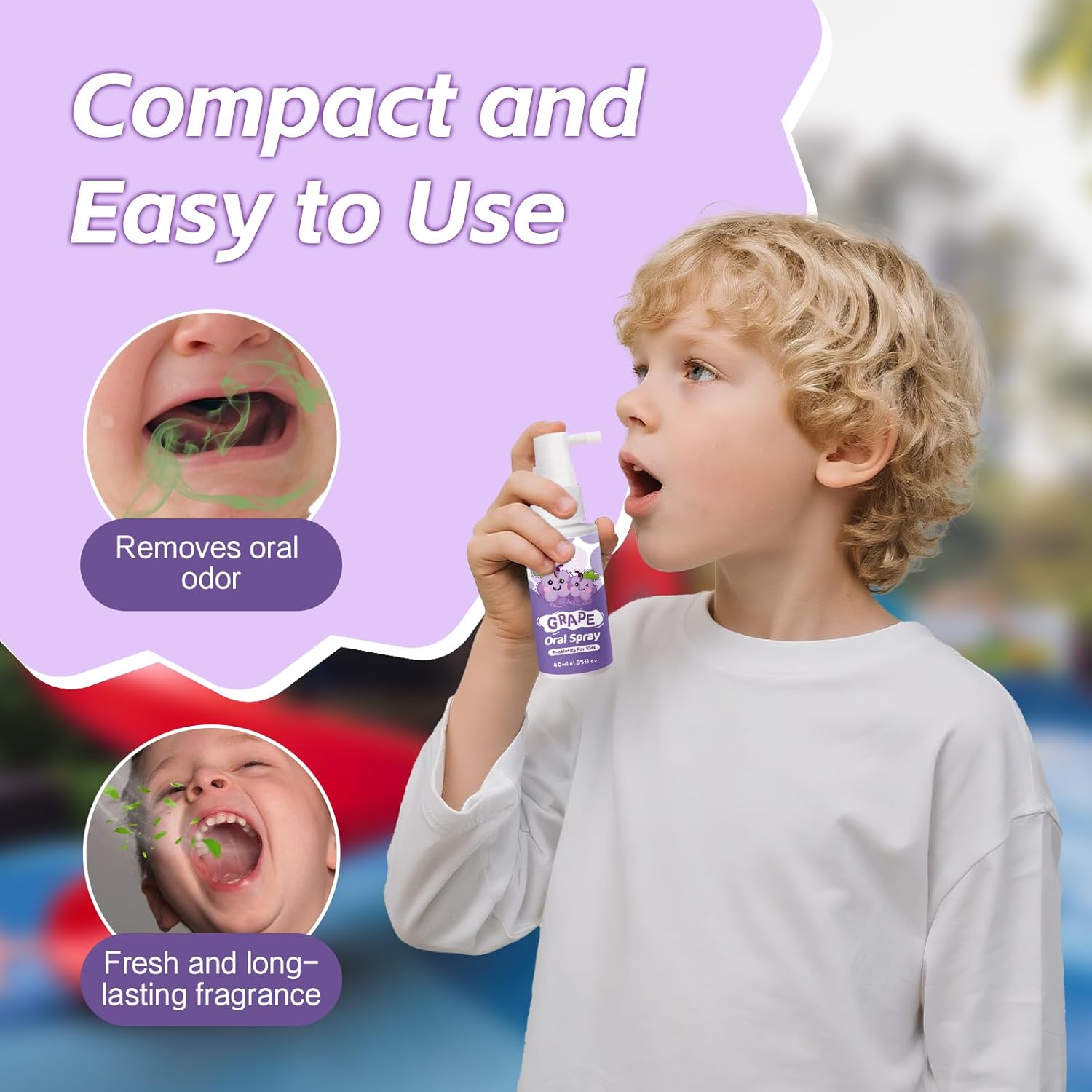 Kids Oral Spray - Probiotic Fruit Flavored Toothpaste Helper for Toddlers, Daily Fresh Breath, Gentle Oral Care Spray for Children (2Pack, Grape)