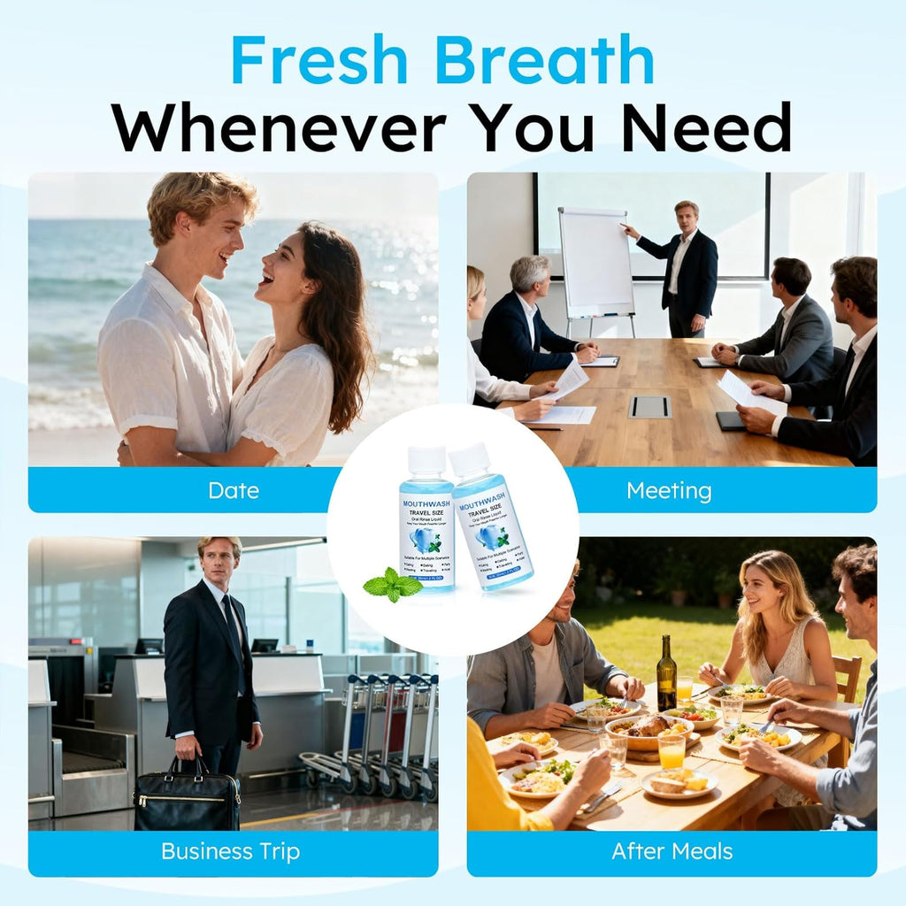 Travel Mouthwash Bulk, 1.2 Oz/35ml Mini Mouthwash Bulk, for Freshening Breath, Easy to Carry, Suitable for Work, Travel, Hotels, Dating Essentials (30-Pack)