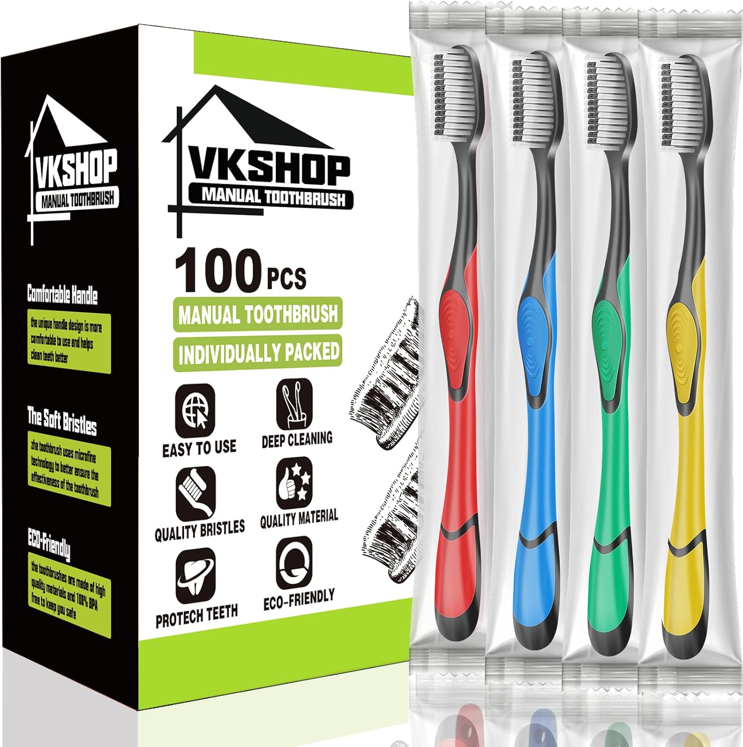 100 Bulk Charcoal Toothbrushes, Individually Wrapped Travel Toothbrush Set for Adults Kids, Disposable Manual Toothbrushes Set (4 Colors)