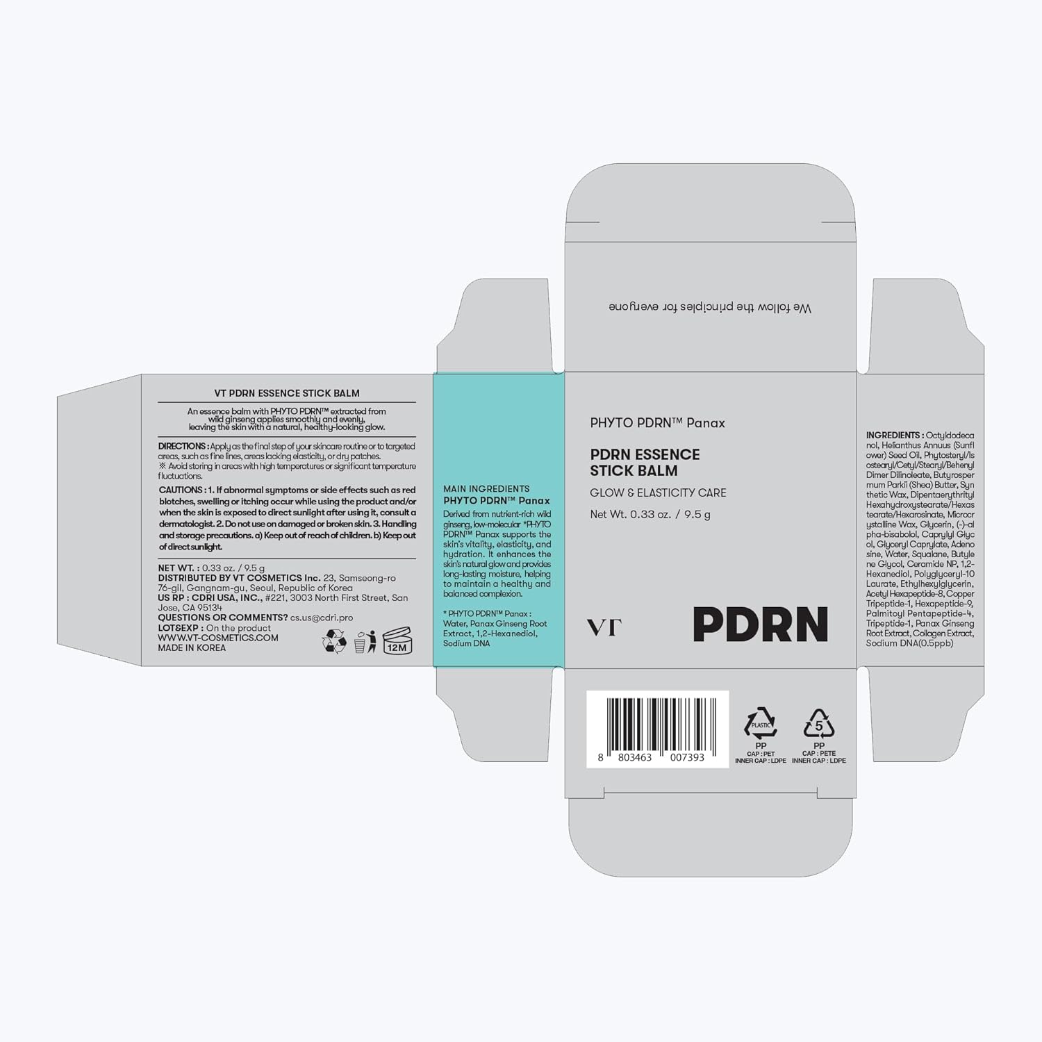 VT COSMETICS PDRN Essence Stick Balm, PDRN Collagen Multi Wrinkle Stick, All-in-One Eye & Neck Treatment, Glow Makeup Base & Face Treatment Balm, Plumping, Fine Lines (0.33 oz.)