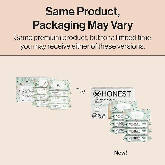 The Honest Company Clean Conscious Multi-Use Wipes Unscented Hypoallergenic Baby for Sensitive Skin 99% Water Plant-Based Compostable Geo Mood 576 Count