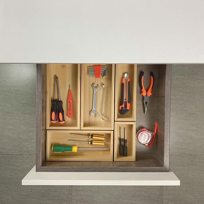 bamboo drawer organizer Set,expandable drawer dividers,wooden storage organizers,drawer organizers for kitchen, bathroom,flatware,Tea Bag Organizer (2 X 5PCS Natural)