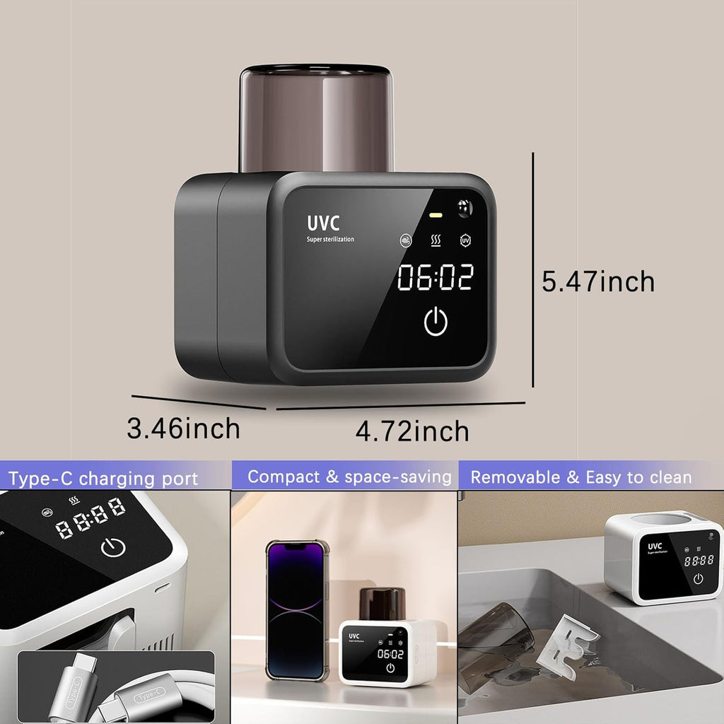 Bathroom Toothbrush Holders-2 Slots 1 Cup,Electric Toothbrush Holder with Constant Temperature Drying, Timed Cleaning, Air Drying, Rechargeable Wall-Mounted Toothbrush Holder with 4000mAh (Black)