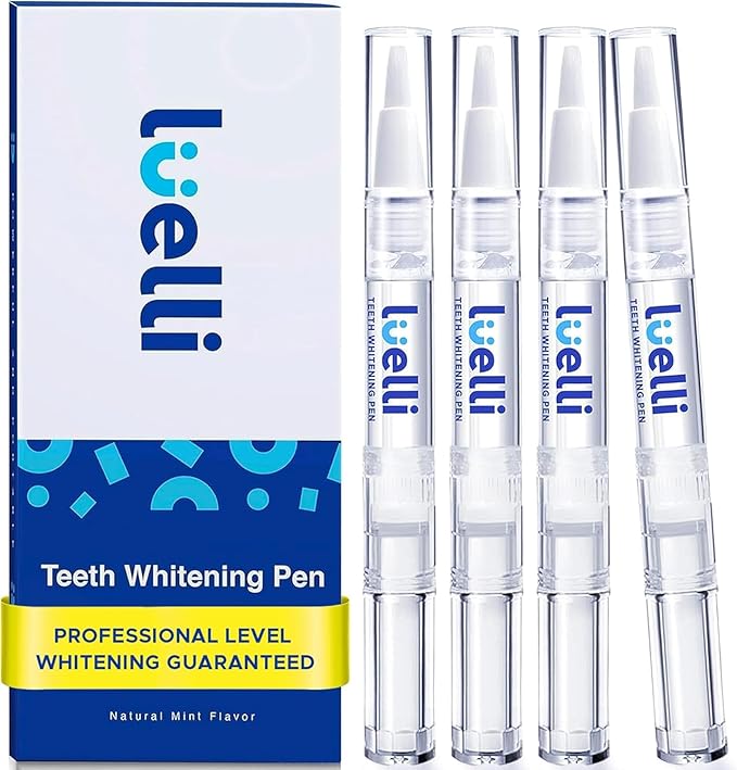Luelli Teeth Whitening Pen, 40+ Uses - Travel Size Professional Tooth Whitener Serum, Extra Strength Organic Teeth Bleaching Gel for Sensitive Teeth, Instant Stain Removal, Simply White Smile, 4 Count