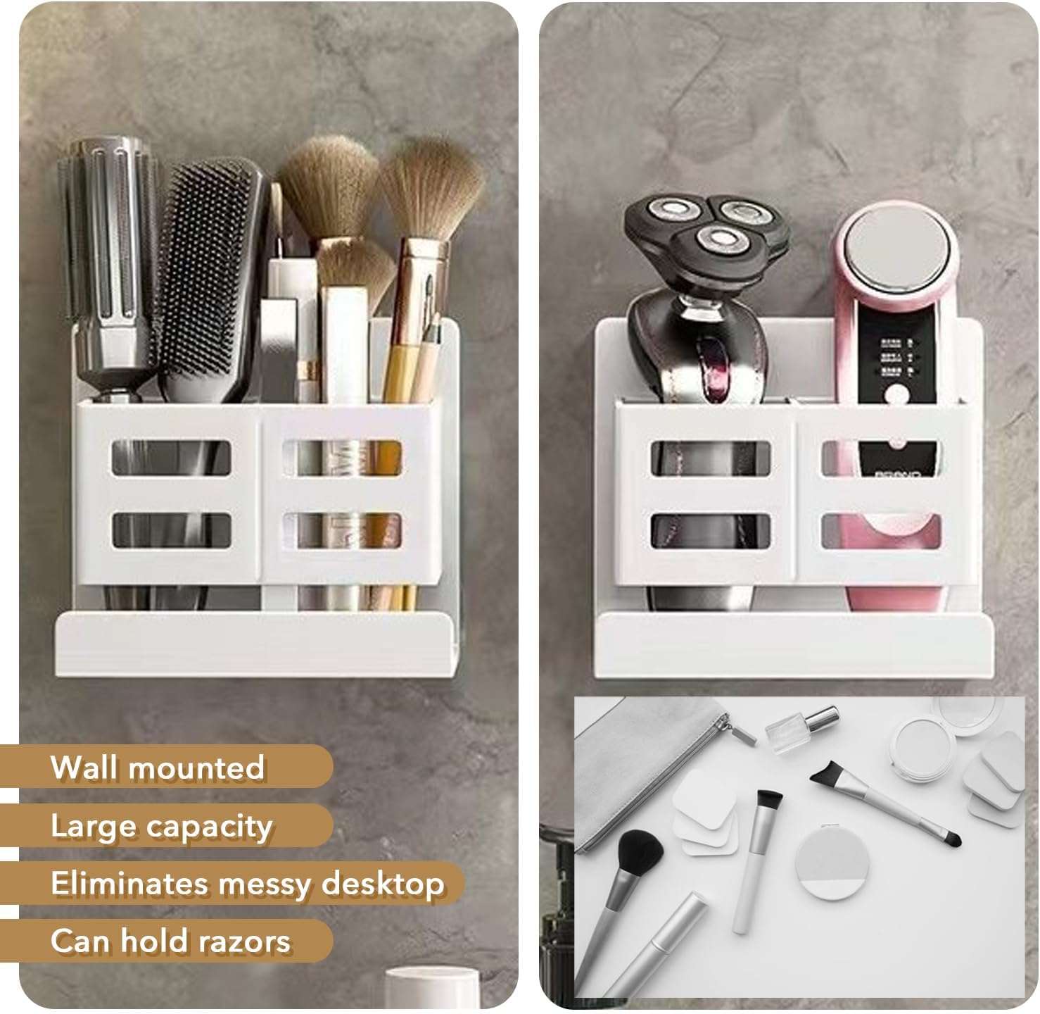 Toothbrush Holders for Bathrooms, Electric Toothbrush and Toothpaste Holder, Razor Holder for Shower, Toothbrush Holders Wall Mounted, Space Saving for Bathroom(Grey)