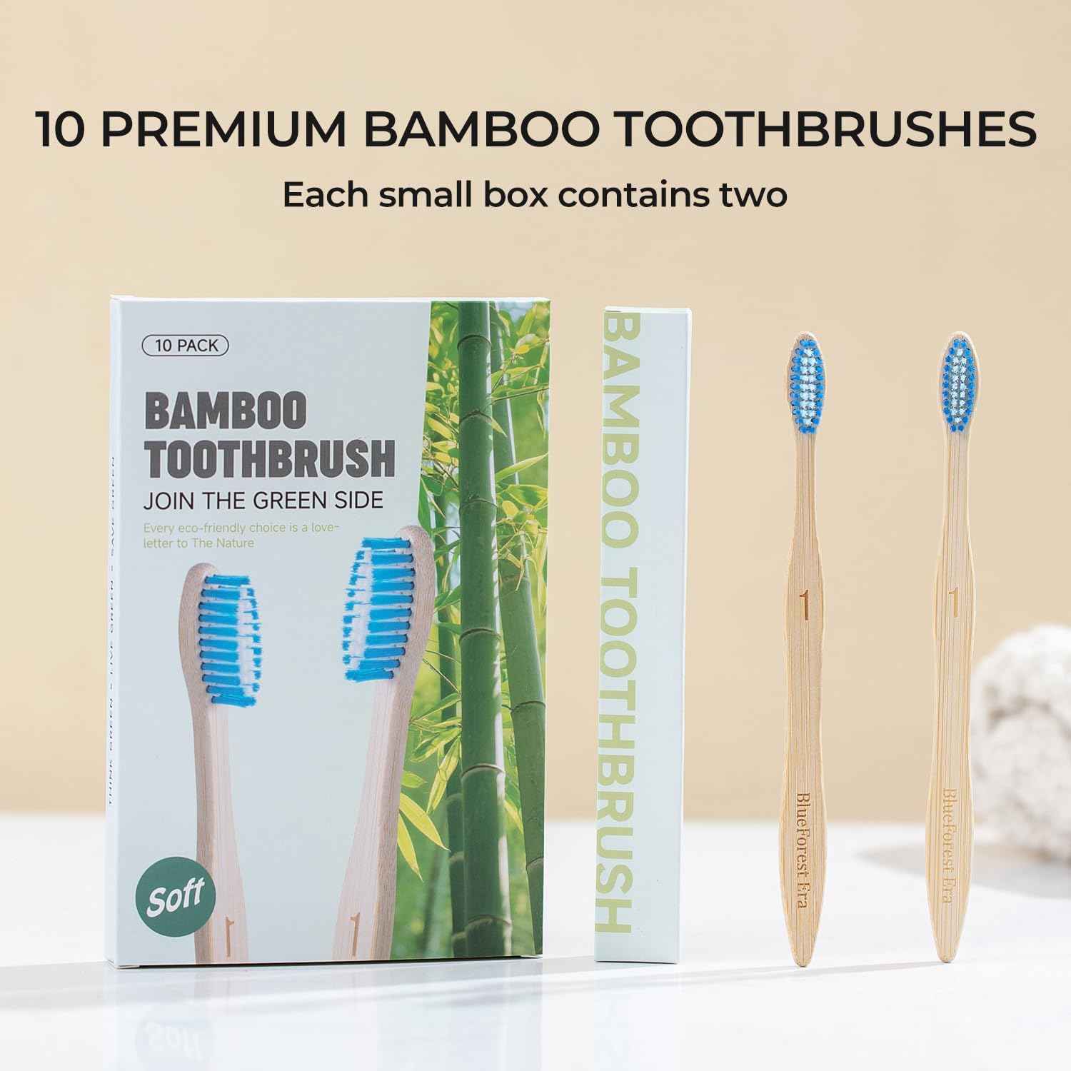 Bamboo Toothbrushes 10 Count, BPA-Free, Soft Plant-Based Tapered Bristles, Natural Wooden Toothbrush for Adults, Biodegradable Compostable Travel Tooth Brushes