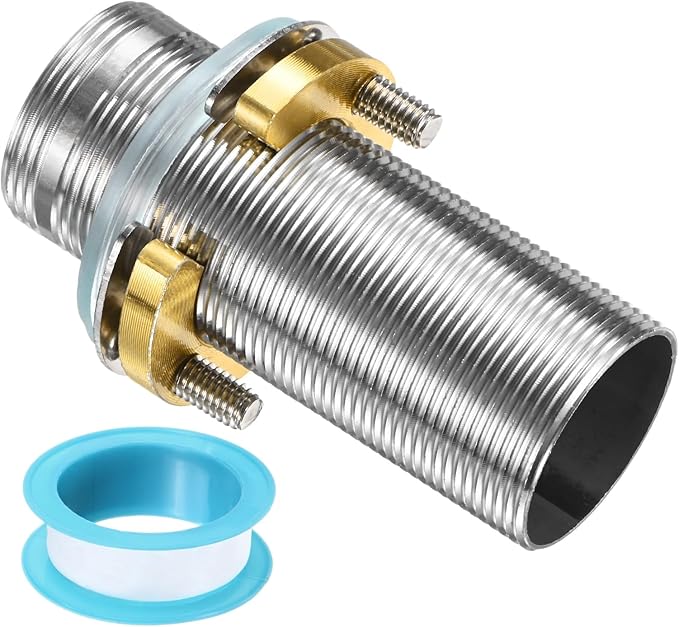 uxcell Faucet Mount Extension Shank 3.2"x 1.25" Stainless Steel Pipe Faucet Extension Nipple Locknut Kit with Stainless Steel Thick Anti-Loose Nut and Gasket Fittings for Basin