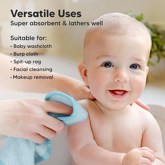 6-Pack Baby Washcloths - Soft Absorbent Viscose from Bamboo Wash Cloths for Babies, Kids, Toddlers, Infant, Newborn Bath Towels, Gentle on Sensitive Skin, 10x10 Reusable Face Towels (Candy Pop)