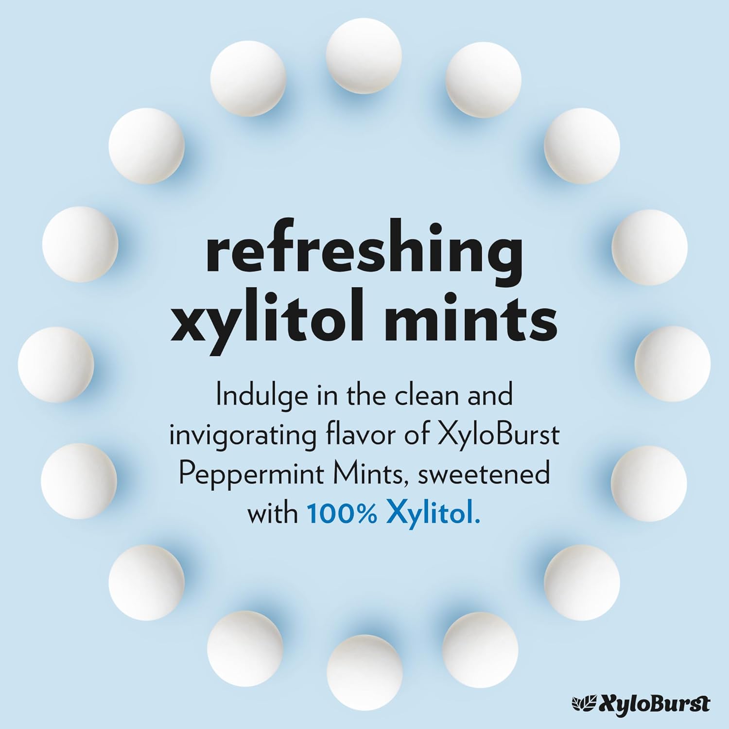 XyloBurst - Xylitol Mints | Sugar Free Breath Mints for Oral Health | Gluten Free, Vegan, Keto Friendly | Aspartame Free Mints | Peppermint | 200 Count Jar