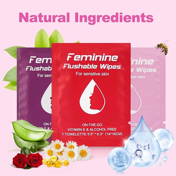 Feminine Wipes Individually Wrapped, Flushable Wipes Travel,Travel Wipes for Women,Feminine Care Wet Wipes Travel Size Vaginal Wipes for Adult, Girl and Homeless 300