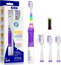 Kids Electric Toothbrush with 2 Minute Timer 30 Seconds Reminder and 4 Replacement Bursh Heads,Color Led Lights,24,000 Vibrations Girls Battery Power Toothbrush for Ages 4-12 Years(Purple)