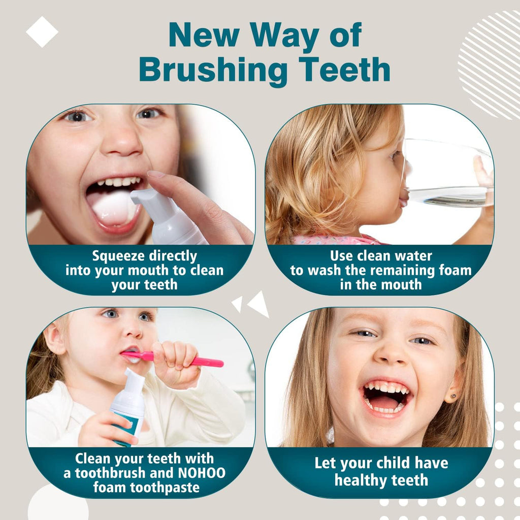 NOHOO Kids Foam Toothpaste with Fruit Flavor,Fluoride Free Natural Formul, Foam Toothpaste for Electric Toothbrush,Suitable for Toddler's Oral Cleaning and Cavity Prevention(Orange+Cantaloupe)