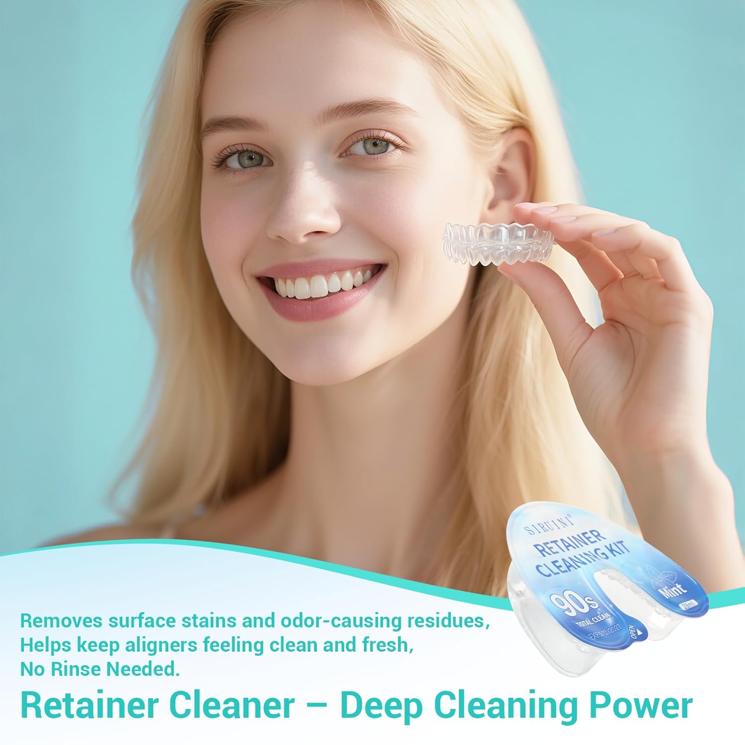 Travel Retainer Cleaner Clear Aligner Cleaner, Cleaners for Mouth Guard Night Guard, Remove Odors, Discoloration, Stains & Plaque, Mint(10 Pcs)