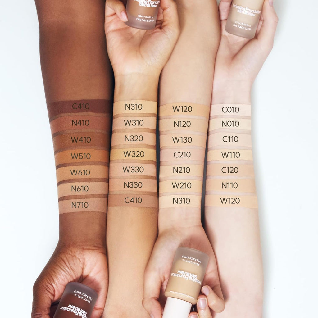 THE FACE SHOP Ink Lasting Liquid Foundation, Full Coverage, 72‑Hour Wear Semi‑Matte Finish, Makeup with Bakuchiol, C410 Gingerbread, 0.84 Fl. Oz.