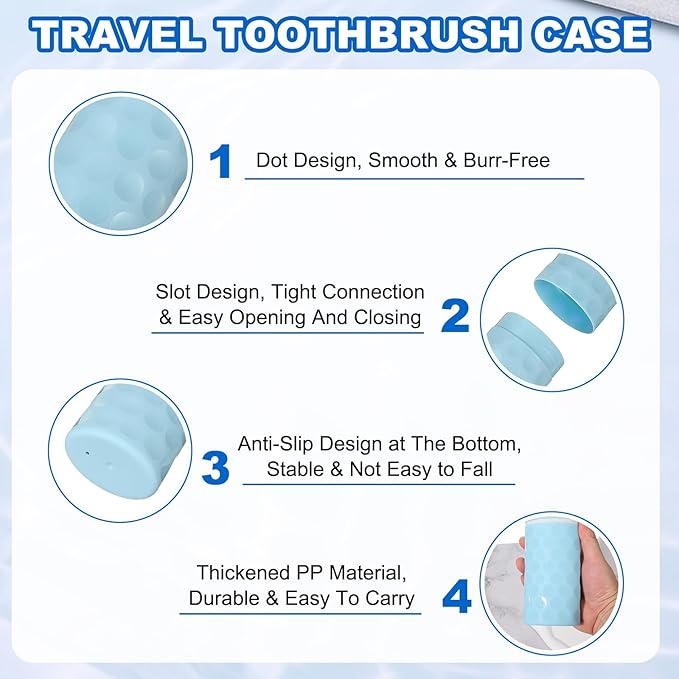 uxcell 2Pcs Travel Toothbrush Case, 8.1x2.2x1.6 Portable Travel Toothbrush Holder with Dot, Plastic Toothpaste Container for Bathroom, Gym, Business Trip, Camping, Sky Blue