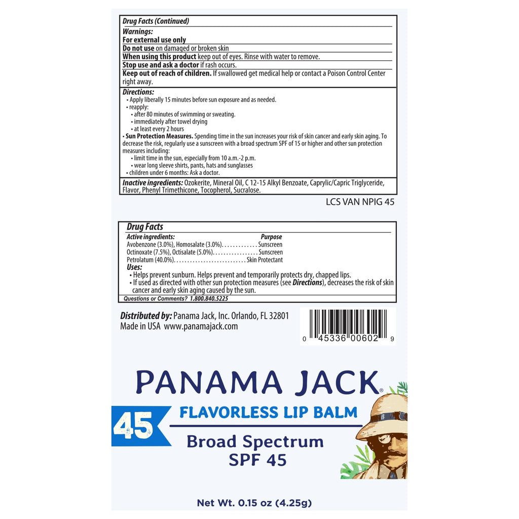 Panama Jack Sunscreen Lip Balm - SPF 45, Broad Spectrum UVA-UVB Sunscreen Protection, Prevents & Soothes Dry, Chapped Lips