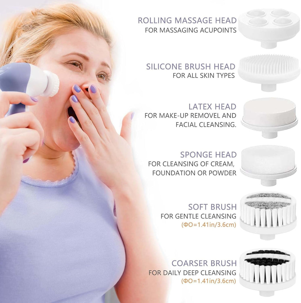 Facial Cleansing Brush Face Scrubber: CLSEVXY Electric Face Spin Cleanser Brushes with 6 Brush Heads for Deep Cleansing, Gentle Exfoliating, Removing Blackhead, Massaging