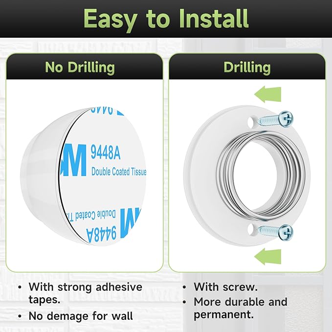 15PCS Door Stopper Wall Protector with Silicone Head, Aluminum Door Knob Wall Protector, Spring Shock Absorption Technology, 1.65" Door Stoppers for Wall, Adhesive Installation or with Screw, White