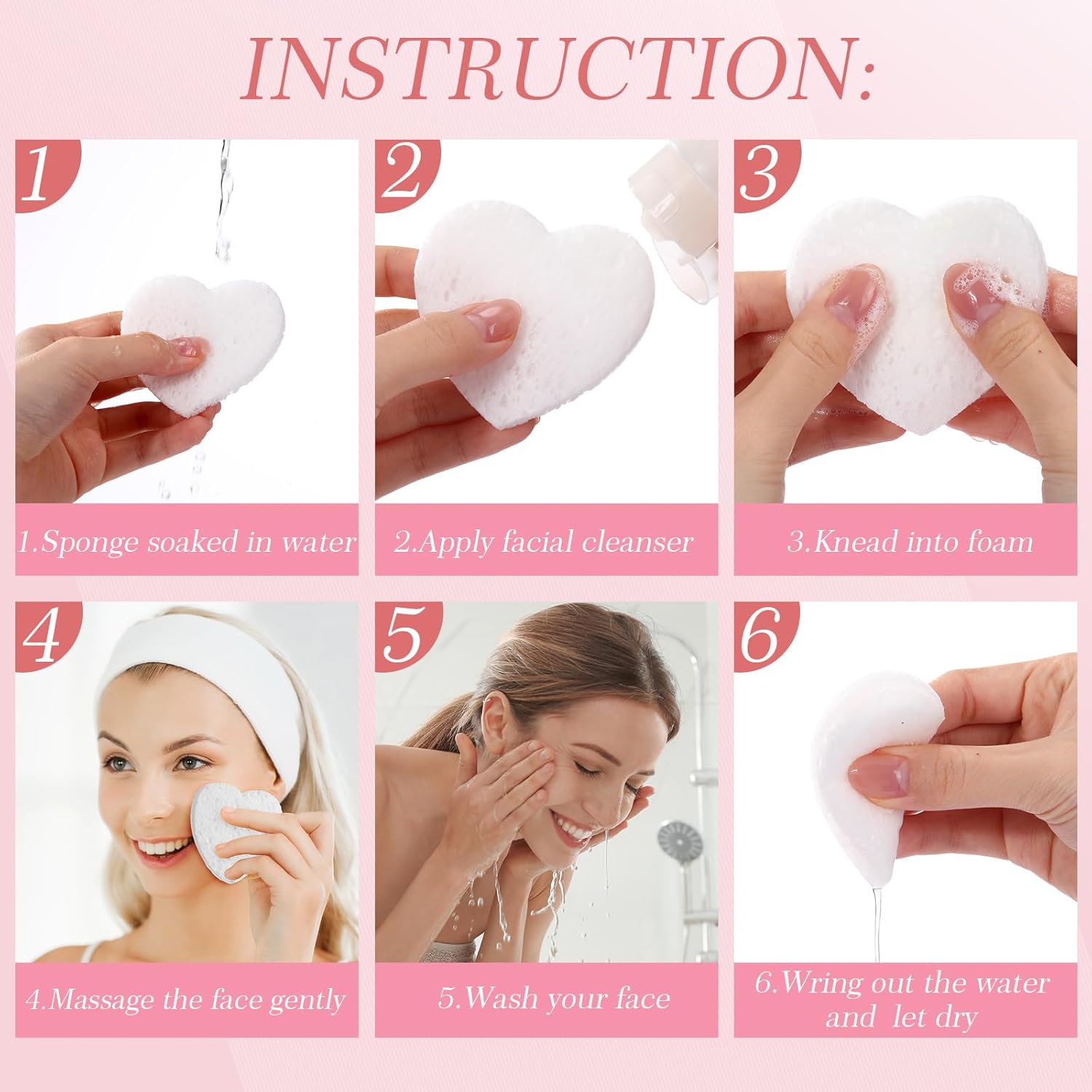 Sieral 120 Pcs Compressed Facial Sponges with Container Disposable Face Sponge Pads for Washing Face Cleansing Exfoliating Esthetician Makeup Removal (Heart,Red, White)