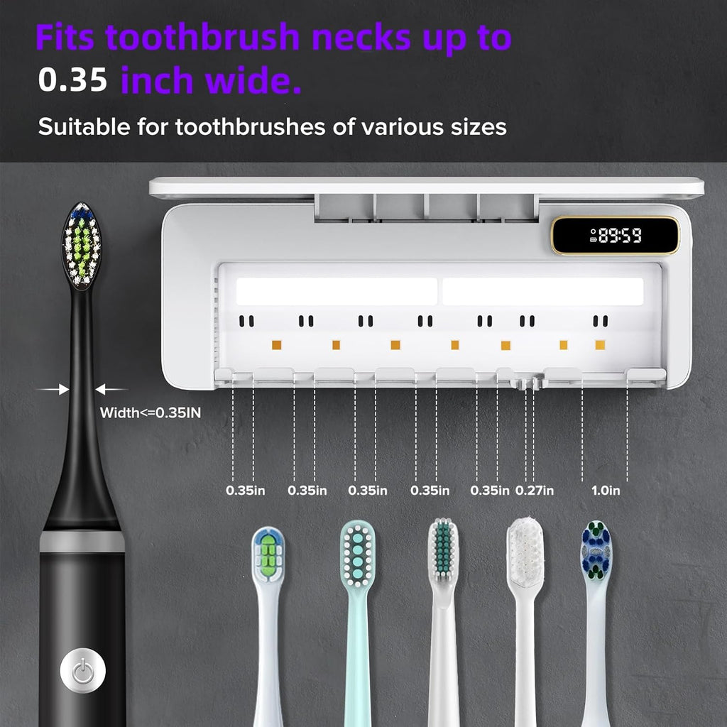 Toothbrush Holders Wall Mounted 7 Slots Tooth Brush Holder for Bathroom Rechargeable Electric Toothbrush Holder Set Storager with Fan Drying Heating (White1)