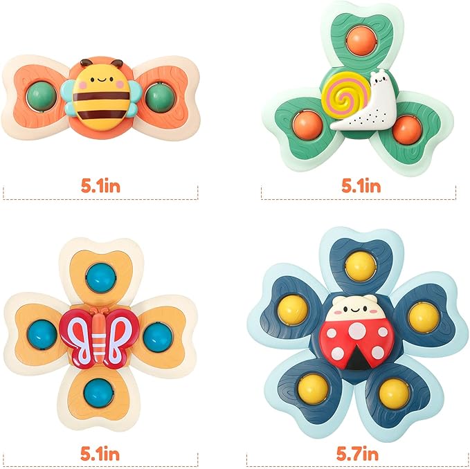 Vanmor Baby Suction Cup Spinning Top Toys, Suction Spinner Toys for Babies, Window Suction Toys for Baby High Chair Tray Bath Table Airplane Travel, Sensory Toys & Best Gift for Toddlers 1-3 (4 Pcs)