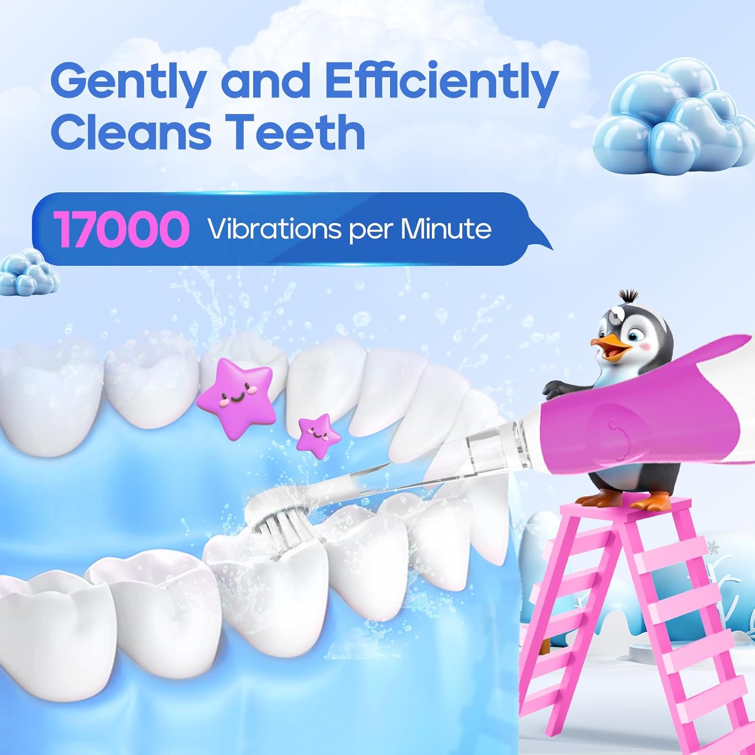 SEAGO Toddler Electric Toothbrushes for Baby Ages 0-3 Years, Baby Toothbrush with Smart Timer and Suction Base, 4 Replacement Brush Heads SG-513(Purple-C)