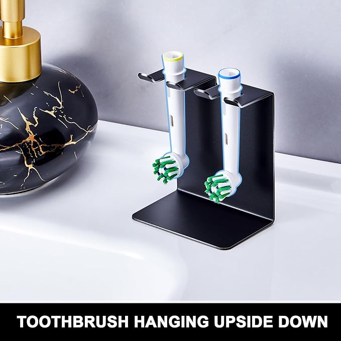 Electric Toothbrush Head Holder, Tooth Brushing Holder, Wall Mounted Toothbrush Holders Shower Bathroom, Self Adhesive or Desktop Tooth Brush Holder Organiser (Black, Small)