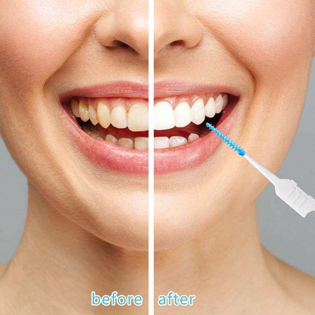 250 Pieces Interdental Brushes, Silicone Dental Floss Picks with Case Dental Brushes Dental Picks Tooth Floss Picks for Teeth Cleaning(Blue, Purple)