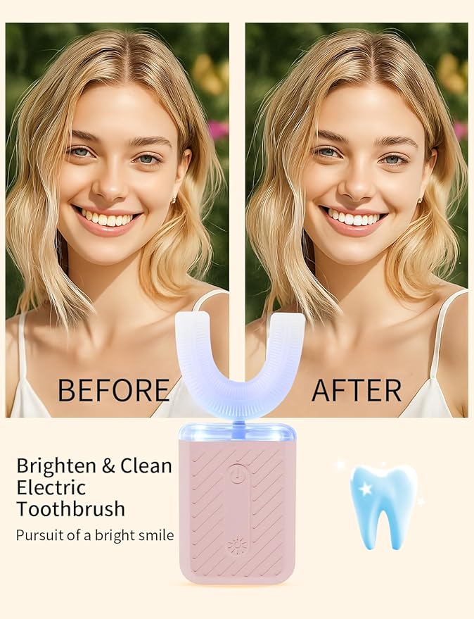 U-Shaped Electric Toothbrush for Adults, U-Shaped Electric Toothbrush with 360° Automatic Cleaning, Toothbrush with 4 Cleaning Modes