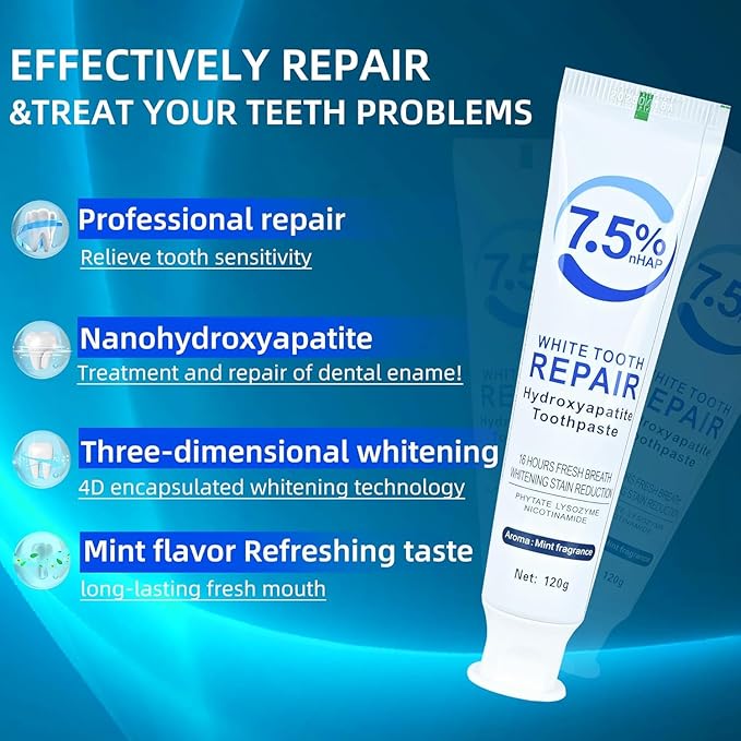 Set 3-Pack Hydroxyapatite Toothpastes for Enamel Protection and Tooth Strengthening，Fresh Breath，Formula mild Mint， Daily Use for Oral Health. (3)