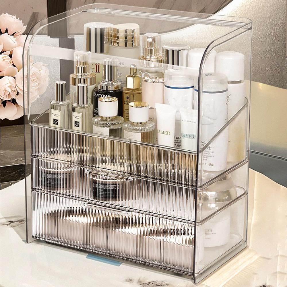 Makeup Storage Organizer Box Large Cosmetic Display Cases Dustproof and Waterproof Cosmetic Organizer Countertop Skincare Organizer