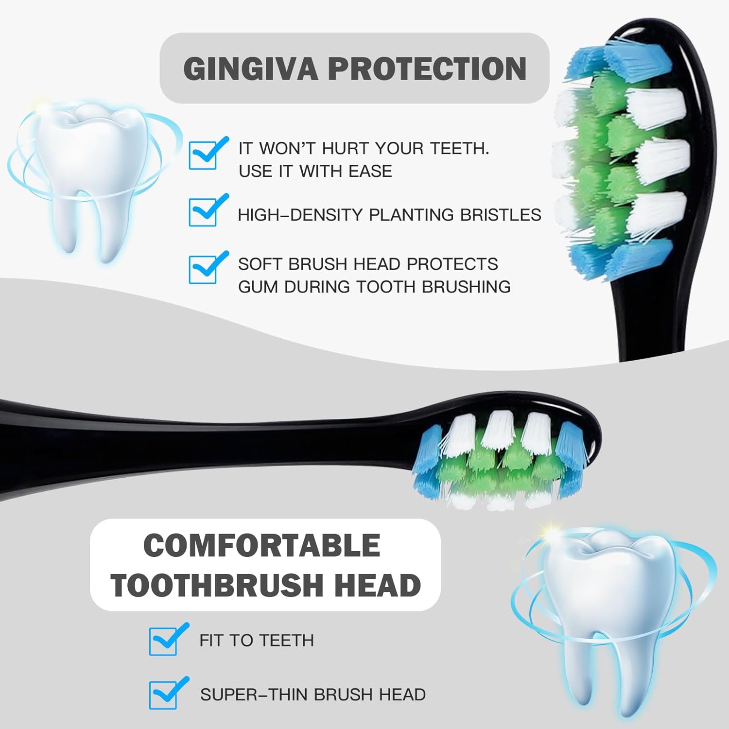 GTHUNDER Electric Rreplacement Toothbrush Heads Suitable for Oclean.with Hygienic Caps,Vacuum-Packed.Fits Adapted for All Oclean Models x pro Elite, X, X Pro,Flow,F1,Air 2-4Pcs(White)