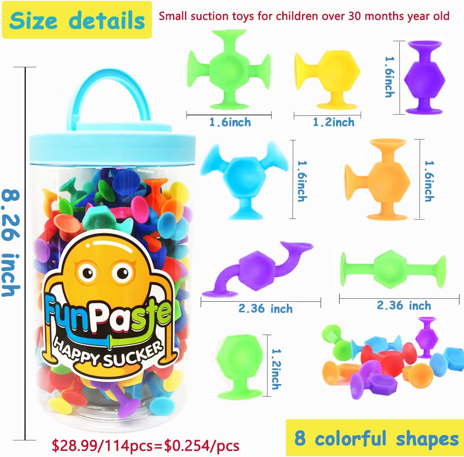 114pcs Suction Cup Bath Toys for Kids Toddlers Family Game - Preschool Learning Sensory Kindergarten Montessori Classroom Gift for Ages 3-8 Bathtub Window Toys for Autism
