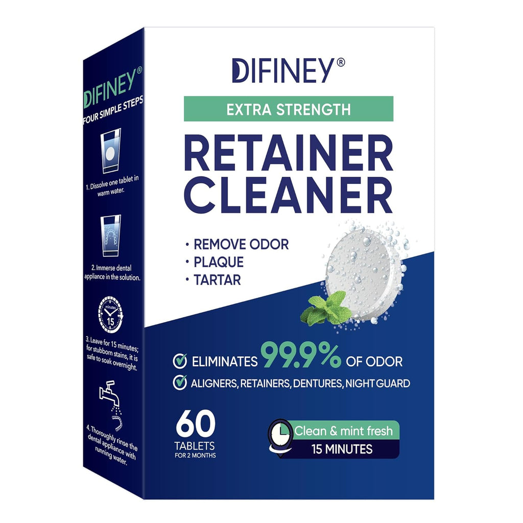 Cleaner Tablets for Difiney Anti Snoring Device: Retainer Cleaner for Invisalign, Night Guard– Deep Denture Cleaning – Odor, Stain & Plaque Remover – 60 Mint Tablets, 2-Month Supply