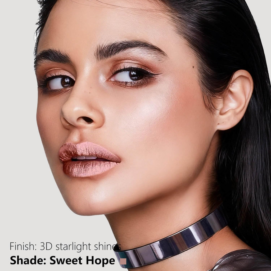 Metallic Liquid Lipstick Nude Pink – High Pigment Long-Lasting Waterproof Lip Gloss with Metallic Finish, Smudge-Proof, Non-Sticky, Lightweight Lip Makeup for Party & Daily Wear (Sweet Hope)