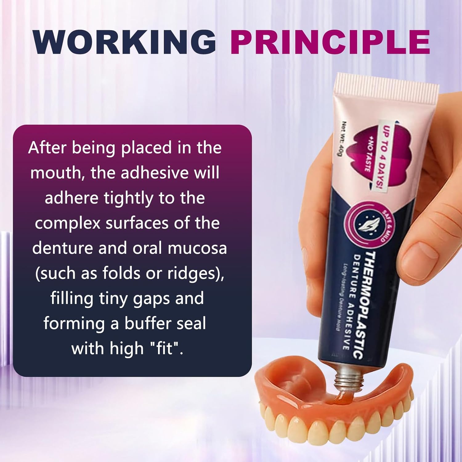 2Pcs Thermoplastic Denture Adhesive, Refits and Tightens Loose Upper and Lower Dentures and Partials, Comfortable, Secure Denture Grip for Up to 4 Days