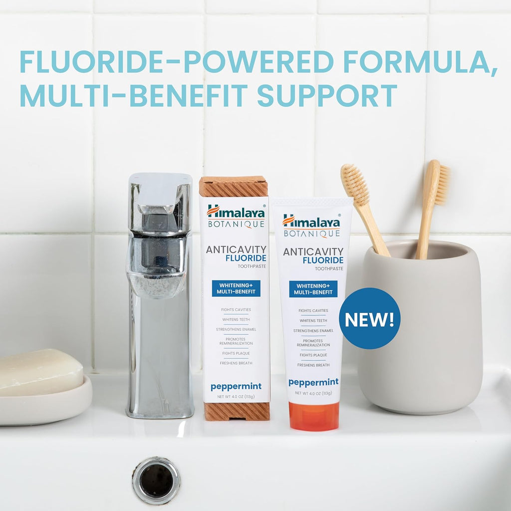 Himalaya Botanique Anticavity Fluoride Toothpaste, Fluoride with Multi-Benefit Support, Fights Cavities, Strengthens Enamel, Promotes Remineralization, Peppermint Flavor, 4 oz