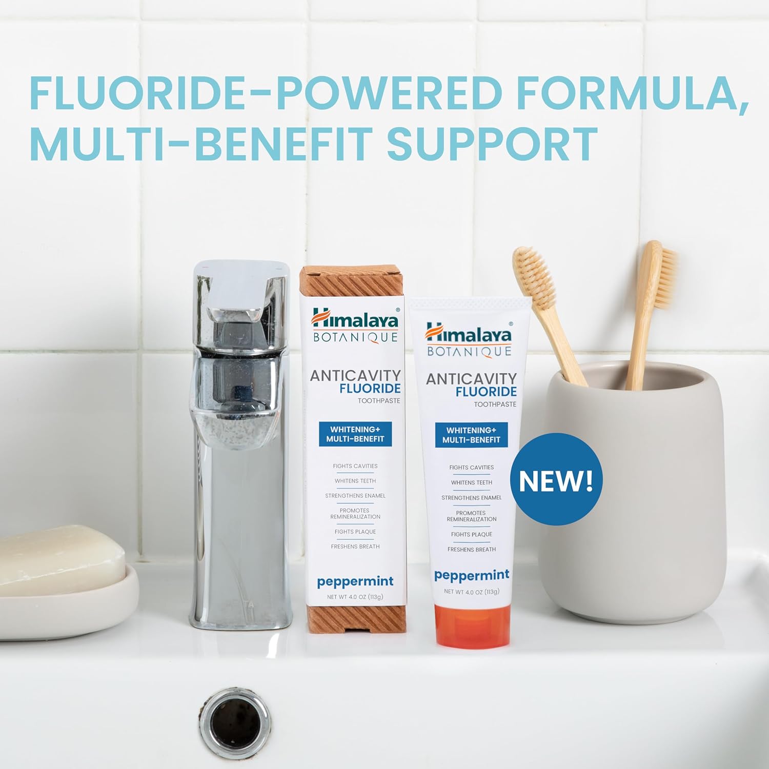 Himalaya Botanique Anticavity Fluoride Toothpaste, Fluoride with Multi-Benefit Support, Fights Cavities, Strengthens Enamel, Promotes Remineralization, Peppermint Flavor, 4 oz