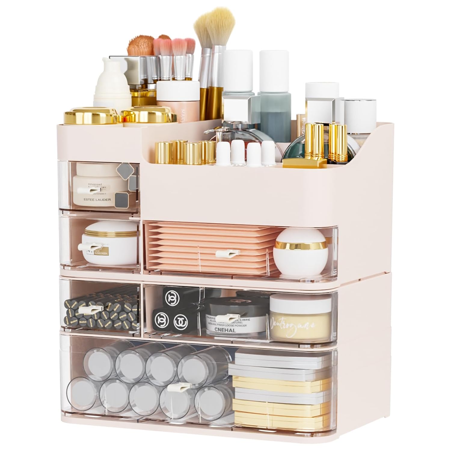 Pink Makeup Countertop Organizer,Large Capacity Make up Organizers for Vanity with 6 Drawer,Plastic Bathroom Skincare Organizers for Eyeshadow,Brush,Palettes,Perfume,Beauty Products,Skin Care Storage