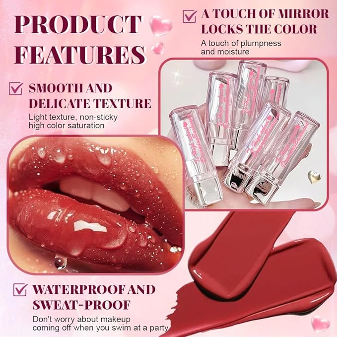 Berry Red Plumper Moisturizing Butter Lipstick for Women, Natural Tinted Lip Balm Shine Nourishing Hydrating Lip Gloss Stain for Dry Lips, Lightweight Lip Liner Care Makeup, Vegan, 1Pc Rose Red