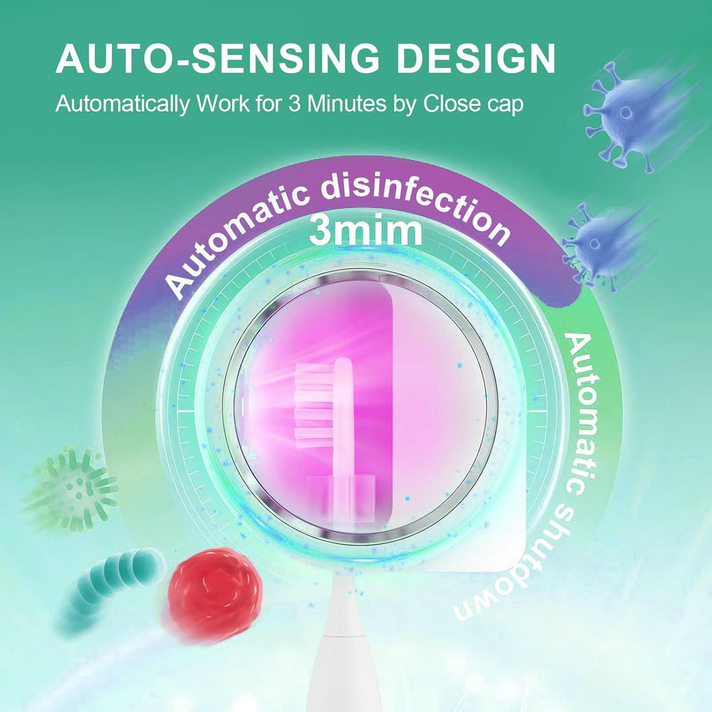 UV Toothbrush Sanitizer Holder, Toothbrush Sanitizer and Holder Cover Caps with Fan Drying, Rechargeable Portable Toothbrush Cleaner Case Fits Most Electric and Manual Toothbrushes