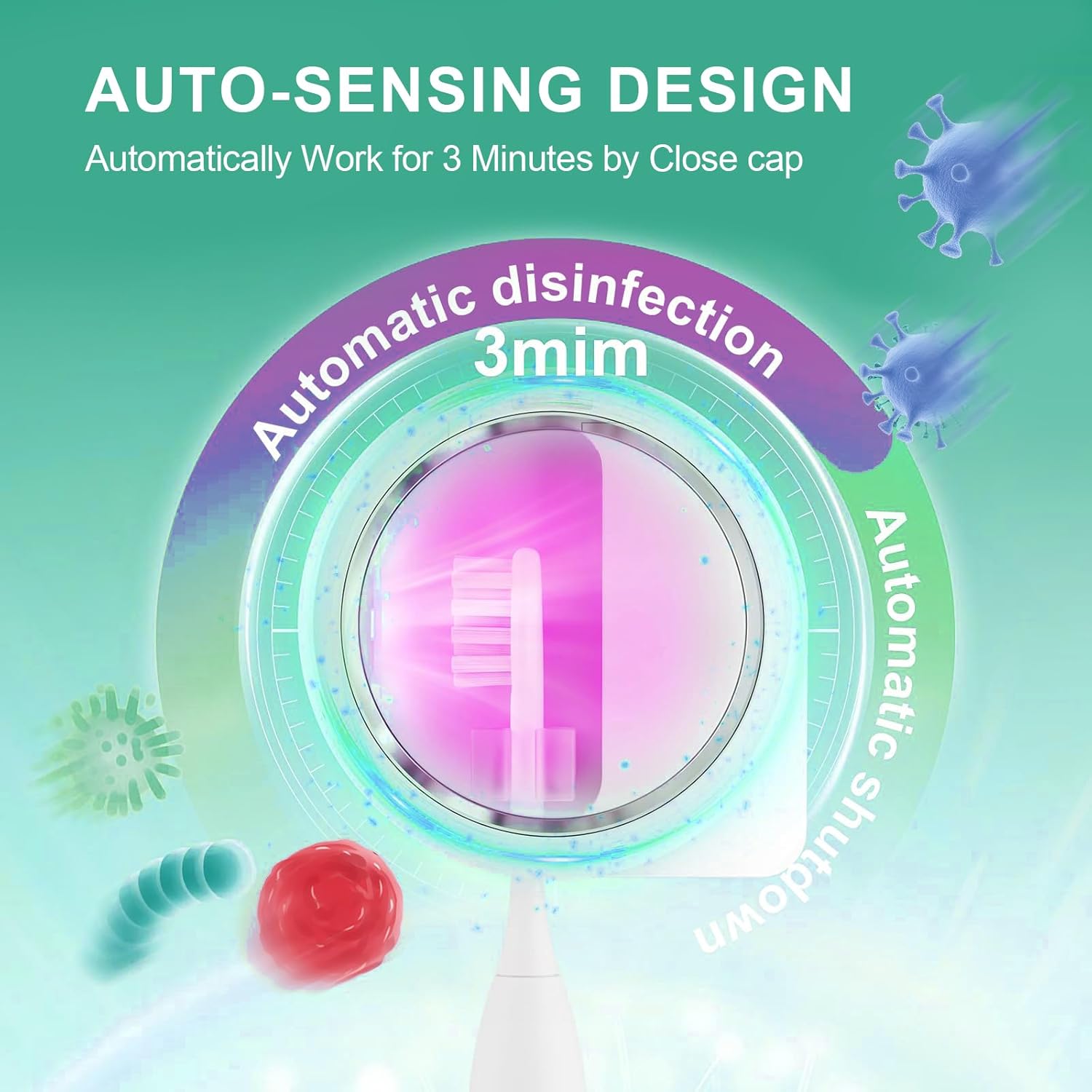 UV Toothbrush Sanitizer Holder, Toothbrush Sanitizer and Holder Cover Caps with Fan Drying, Rechargeable Portable Toothbrush Cleaner Case Fits Most Electric and Manual Toothbrushes