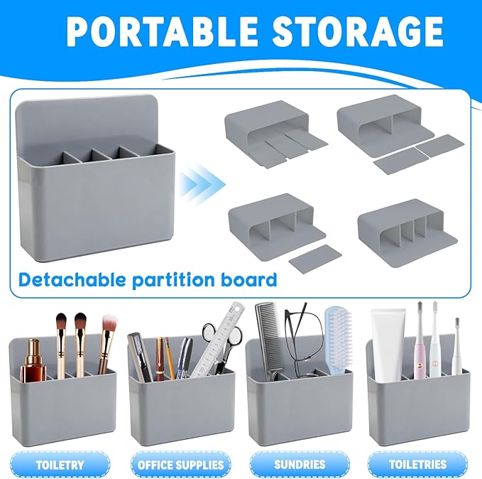 Magnetic Toothbrush Holder with Hook Rack for Cruise Ships, Grey Wall Mounted Detachable Grid Toothbrush Organizer with Magnetic Hooks, Cruise Bathroom Essentials Travel Accessories